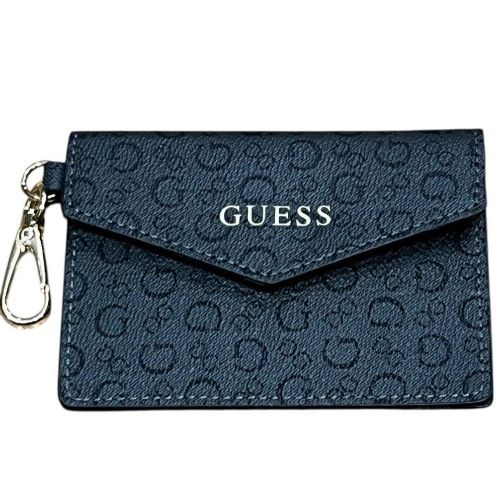 GUESS Slim Card Case Clip Wallet Black Gray New Snaps Logo